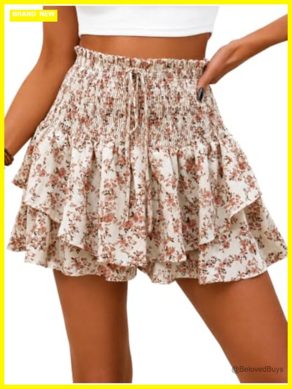 Floral Ruffle Mini Skort High Waisted Flowy Built-in Shorts
